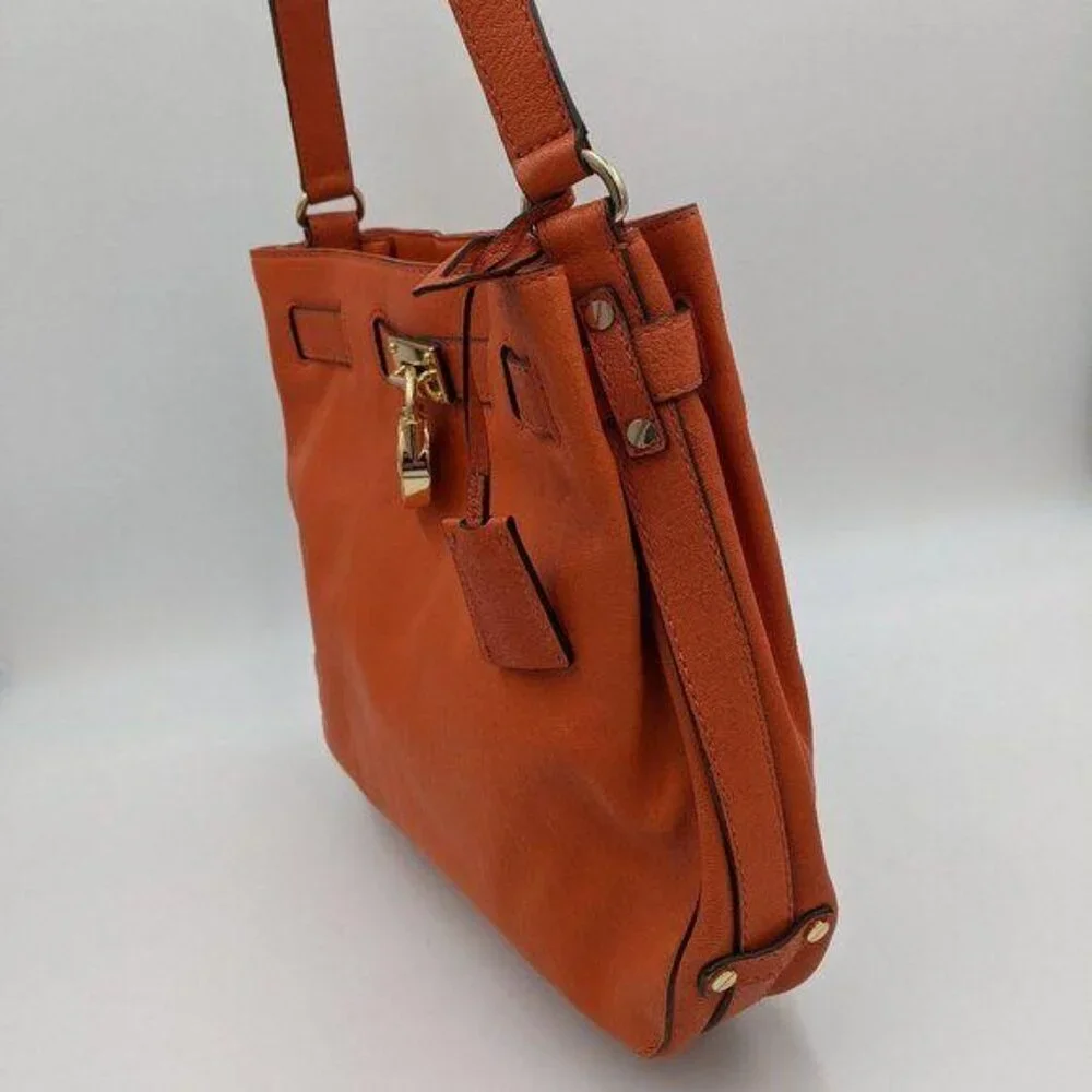 Michael Kors women's Hamilton orange leather signature‎ liner shoulder bag
